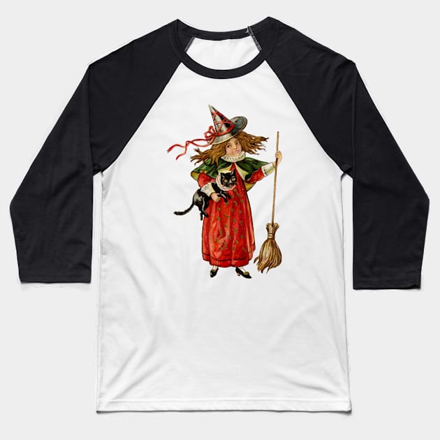 Halloween Witch and Cat Baseball T-Shirt by born30